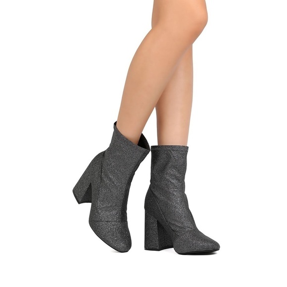 Cape Robbin Sam-2 Glitter Leatherette Block Heel Booties 9 metallic shimmer - Picture 9 of 11